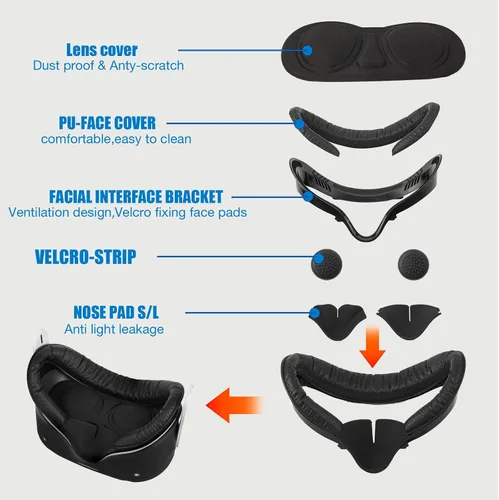 Vista 2 de VR Accessories Suitable for Oculus Quest 2VR Controller Grips CoverVR Shell CoverVR Facial Vent Interface Bracket Accessories 3-in-1 SetBlack8Pcs Set