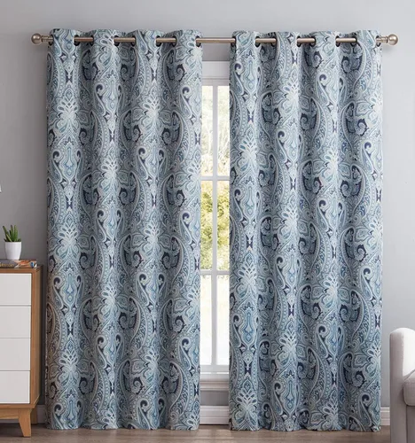 Vista 3 de HLC.ME París Cachemira Damasco Panel de cortinas térmicas opacas con ojales, para ventanas, largos: 63", 84", 96", un par