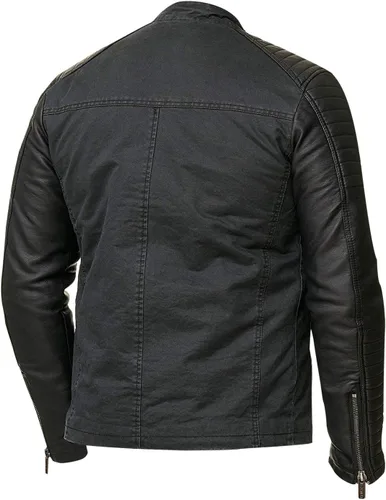 Vista 4 de Cafe Racer - Chaqueta de motociclista de algodón informal de piel sintética acolchada para hombre
