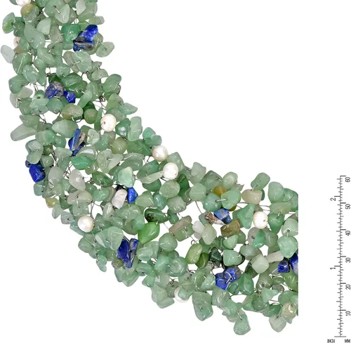 Vista 3 de AeraVida Collar con babero de trío de lapislázuli azul simulado de perlas de agua dulce cultivadas con cuarzo verde y azul, Perla