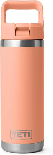 Vista 15 de YETI Rambler Botella de 18 onzas, aislada al vacío, de acero inoxidable con tapa de popote a juego de colores, rojo rescate