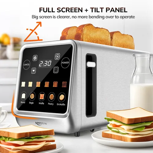Vista 10 de Keenstone Tostadora de 4 rebanadas, tostadora digital inteligente con pantalla táctil, función de memoria, tostada de una sola ranura, temporizador