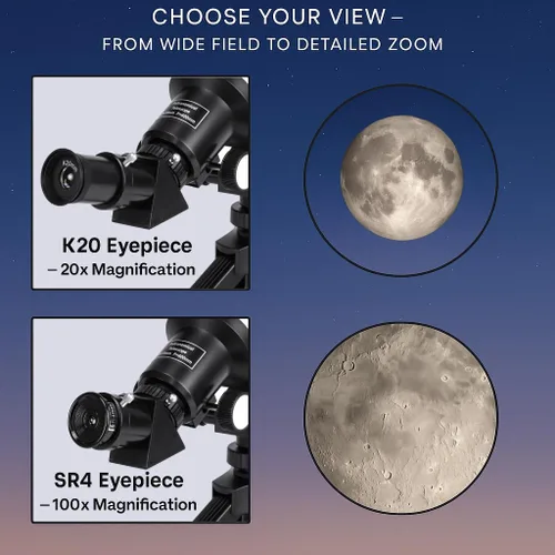 Vista 3 de BARSKA Starwatcher telescopio refractor de 400 x 70 mm con trípode de mesa y funda de transporte