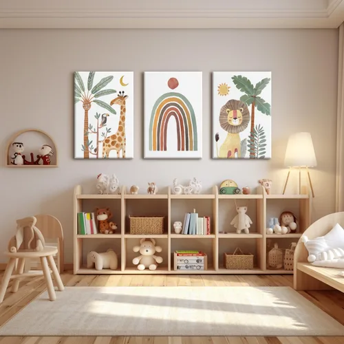 Vista 5 de Wodkwq Arte de pared para guardería, impresiones en lienzo de animales de safari, póster para decoración de habitación de bebé, decoración