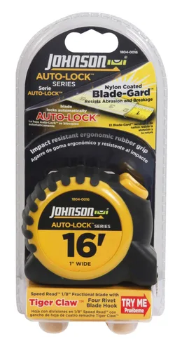 Vista 2 de Johnson Level & Tool 1804-0016 Cinta de alimentación con bloqueo automático, 16 pies, negro/amarillo, 1 cinta