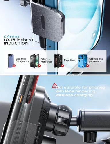 Vista 4 de Cargador de Coche Inalámbrico, Carga Rápida de 15W, Cargador de Coche con Abrazadera Automática, Soporte de Teléfono para Coche Compatible