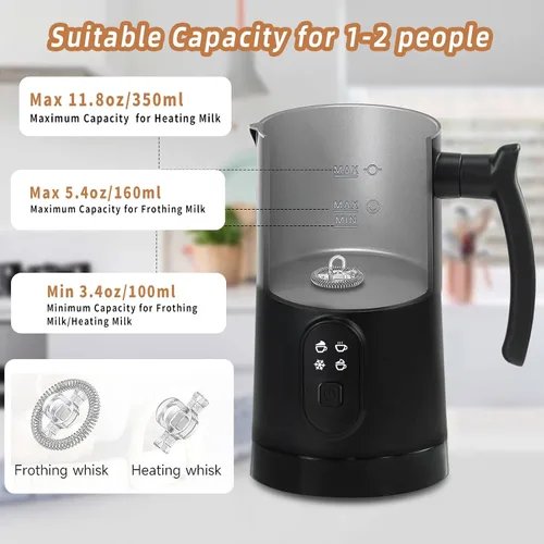 Vista 3 de VRORFUN Espumador de leche eléctrico y vaporizador, espumador de leche automático 4 en 1 y calentador calentador, máquina de espuma de leche