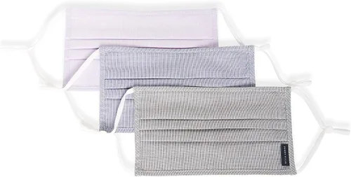 Vista 14 de Perry Ellis - Cubrebocas estándar de tela plisada, reutilizables (paquete de 3, estampados y colores surtidos)