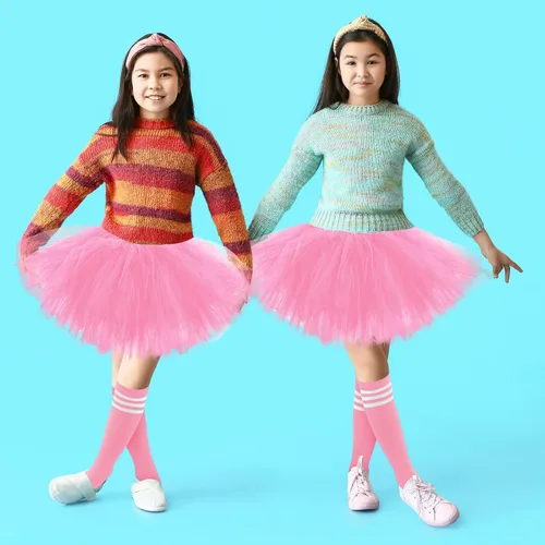 Vista 7 de Zhanmai 5 Layered Tutu Skirt for Kids Tulle Tutu Skirt with Tube Socks Princess Runners Costumes Cosplay for Girls Kids