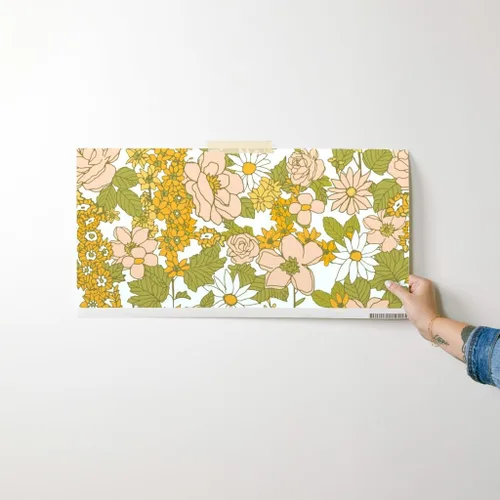 Vista 7 de Papel tapiz autoadhesivo para despegar y pegar, papel tapiz vintage de los años 70 con diseño floral retro bohemio, rosa y verde, papel tapiz
