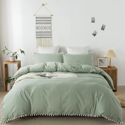 Vista 11 de Softta Grils - Juego de cama con pompones y volantes Pompón blanco+colorido