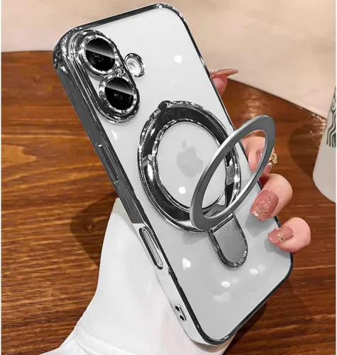 Vista 16 de Funda transparente con soporte magnético invisible para iPhone 14 Pro con protector de lente de cámara incorporado Compatible con MagSafe, cubierta