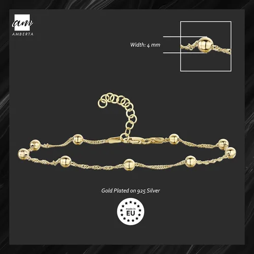 Vista 3 de Amberta 18K Gold Plated on 925 Sterling Silver Adjustable Anklet - Classic Chain Ankle Bracelets - 9 to 10 inch - Flexible Fit
