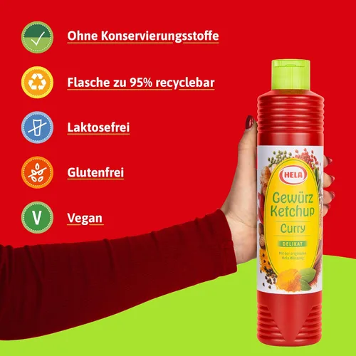 Vista 6 de Delicioso ketchup alemán Hela Curry Gewurz Delicado - Suave (27.1 fl oz) perfecto con carne, salchichas, pescado, papas fritas, pasta y arroz