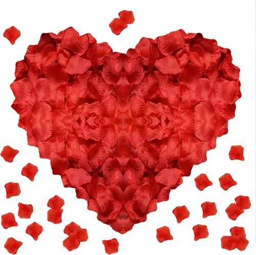 Vista 13 de 1000 pétalos de rosa falsos para noche romántica, creación de ambiente festivo romántico, para propuesta de matrimonio, boda, día de San Valentín