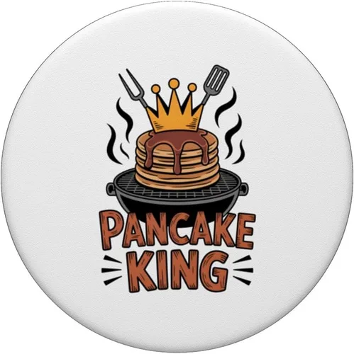 Vista 3 de Pancake King Funny Breakfast Lover BBQ Barbecuing Men Women PopSockets Adhesive PopGrip