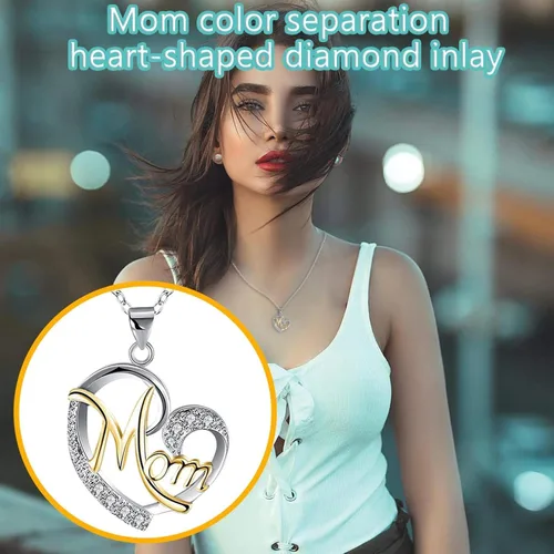 Vista 5 de ZYooch - Dije con la palabra Mom grabada para mujer collar de compromiso de diamantes de imitación joyas para regalar