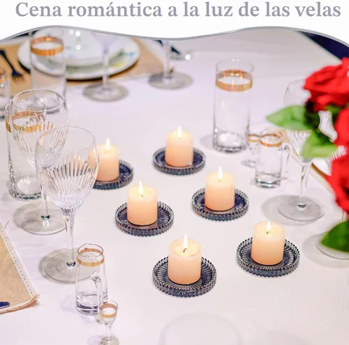 Vista 3 de Platos de vela de cristal, plato de vela de cristal negro, plato portavelas de cristal, pequeños posavasos redondos de vidrio para centro de mesa