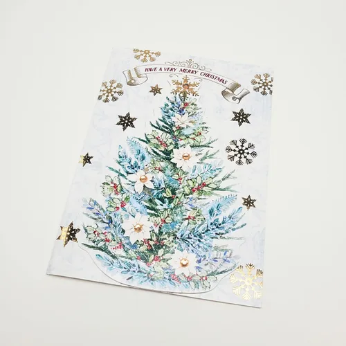 Vista 5 de Punch Studio - Tarjetas navideñas en caja con diseño dimensional de árbol botánico con 12 tarjetas y sobres adornados (44686)