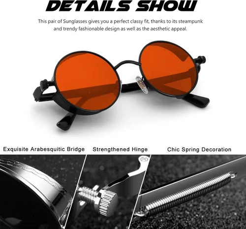 Vista 22 de CGID Retro Steampunk Round Polarized Sunglasses Men Womens Metal Circle Frame UV400 Protection E72