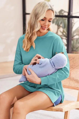 Vista 4 de Ekouaer Camisas de maternidad para mujer, manga larga, con abertura lateral, camiseta de embarazo, blusa tipo túnica, ropa casual para mamá
