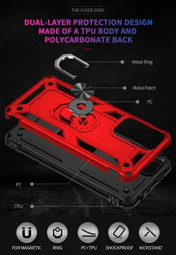 Vista 5 de Funda para Redmi Note 11 Pro 4G/Note 11E Pro con protector de pantalla de vidrio templado, [grado militar] Soporte magnético para montaje en anillo