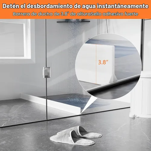 Vista 6 de Barrera de Agua para Umbral de Ducha de 3.8 Pulgadas de Alto, Plegable de 70 Pulgadas, Protector contra Salpicaduras de Agua de Ducha, Bloqueador