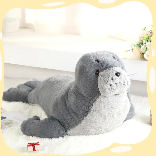 Vista 5 de Poen Peluche de foca gigante de 39 pulgadas, grande, grande, suave, tierno, color gris, adorable almohada grande, regalo para niños, compañero