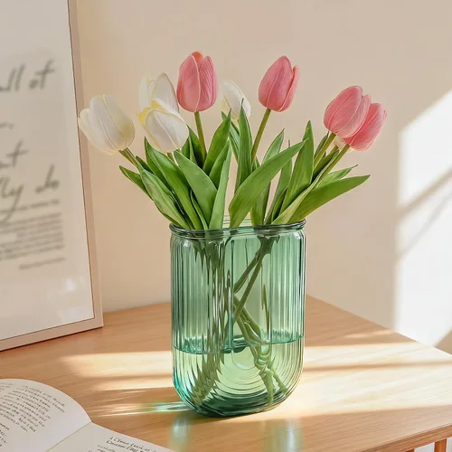 Vista 10 de Jarrón de cristal transparente para flores, florero acanalado en forma de U para centros de mesa, ramo, jarrones de decoración del hogar de 7.28