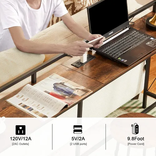 Vista 5 de VECELO Mesa consola de 71 pulgadas con 2 salidas y 2 puertos USB, muebles de entrada con cable de alimentación de 9.8 pies de largo, deflector