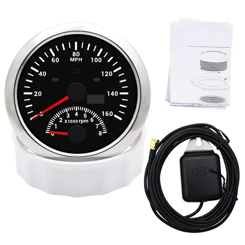 Vista 8 de KAOLALI Velocímetro GPS de 3.346 in 0-160MPH con tacómetro calibre 0-8000RPM para coche, barco, motocicleta, camión, medidor de velocidad