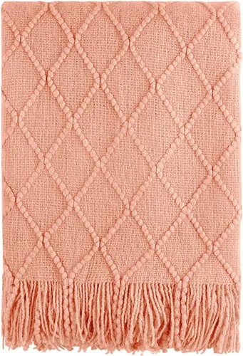 Vista 45 de Bourina Manta de punto decorativa con textura, unicolor y suave, para sofá, 50 x 60 pulgadas, almendra Knitted Throw Blanket 50x60 Inches, Soft