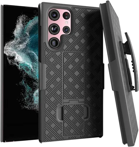 Vista 7 de Funda diseñada para Samsung Galaxy S22 con funda de clip para cinturón, funda con función atril, color negro