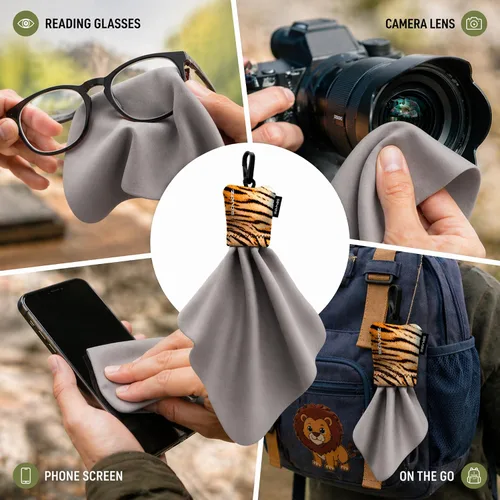 Vista 4 de SPUDZ Limpiador clásico de lentes de microfibra, bolsa con clip, lavable, para binoculares, visores, gafas, pantallas Alpine Mountain Camo, 6 x 6