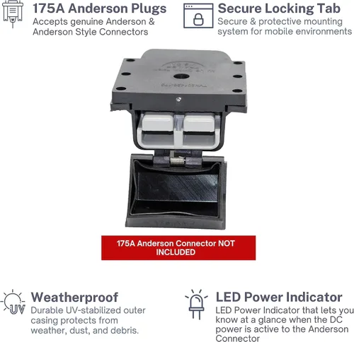Vista 2 de Trailer Vision 175A Anderson Plug Mount - Cubierta de conector Anderson de 175 amperios con LED - Compatible con SB 175, calibre de cable 2-1/0 AWG