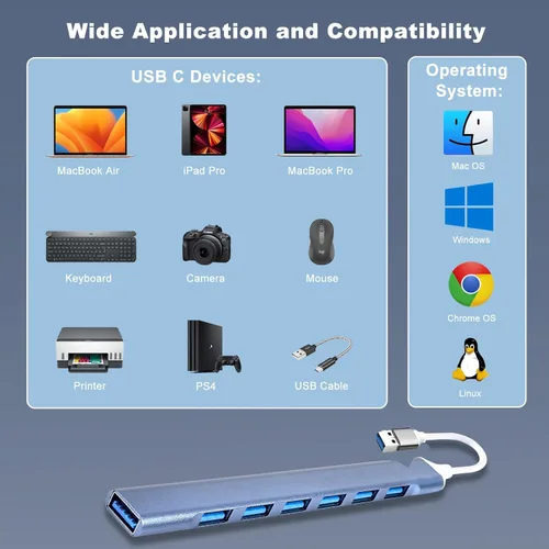 Vista 4 de Adaptador multipuerto USB C a USB, Hub USB 3.0 de aluminio de 4 puertos USB Splitter para computadora portátil, para MacBook Pro/Air, iPad Pro