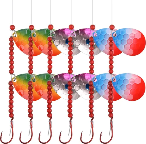 Vista 10 de OROOTL Walleye Rigs Kit, 6pcs Walleye Fishing Lures Crawler Harness Colorado Spinner Blade Pre-Rigged Live Bait Rigs Spinnerbaits Freshwater