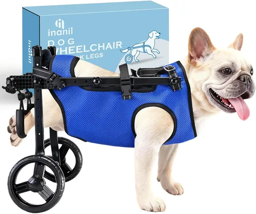 Vista 9 de Silla de ruedas para perros para patas traseras, altura/longitud/ancho ajustable, silla de ruedas resistente con ruedas que absorben los golpes