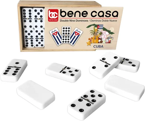 Vista 3 de Bene Casa - Juego de dominó de doble nueve con diseño de bandera cubana (55 dominó) - Ideal para 2-10 jugadores - Incluye caja de almacenamiento