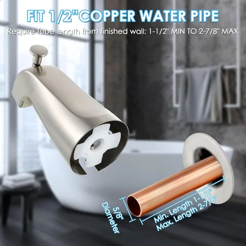 Vista 3 de Enhon Boquilla de bañera con desviador, repuesto de boquilla de grifo de bañera deslizante, conexión de tubo de cobre de 1/2, fácil de instalar