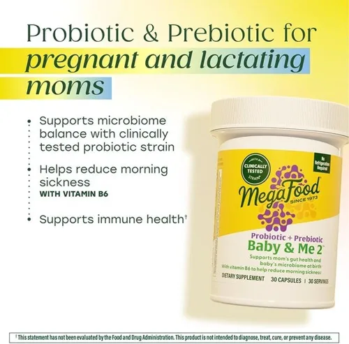 Vista 3 de MegaFood Baby & Me 2 Probiótico prenatal, prebióticos vegetarianos para el embarazo y probióticos para mujeres, salud digestiva y apoyo inmunológico