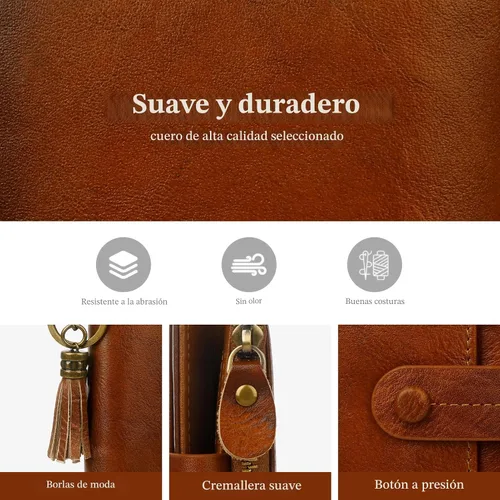 Vista 6 de Billetera de cuero para mujeres, billetera pequeña con bloqueo RFID para mujeres, billetera compacta de dos pliegues con tarjetero, ventana