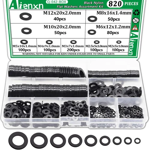 Vista 15 de Kit de surtido de 550 piezas de arandelas planas, 12 tamaños SAE - 1/2, 7/16, 3/8, 5/16, 1/4, 3/16, 12#, 10#, 8#, 6#, 4#, 2#, (18-8) arandelas de SS