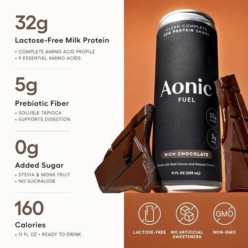 Vista 3 de Aonic Fuel - Batido de proteínas, chocolate rico, sin lactosa, 11 onzas líquidas (paquete de 12) 1.13 oz de proteína, 0.18 oz de fibra, sin