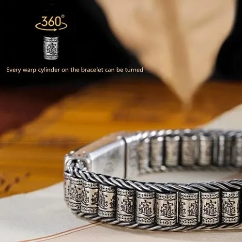 Vista 5 de Pulsera giratoria de plata esterlina S925 Feng Shui PIXIU para hombresmujeres, atrae riqueza dinero y buena suertepulsera tibetana de oración