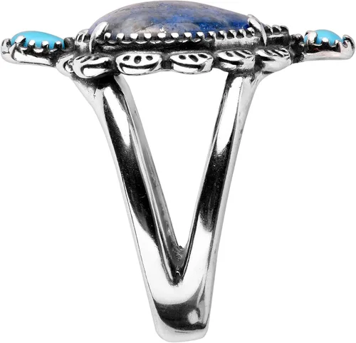 Vista 4 de American West - Anillo de plata de ley con diseño de lapislázuli, turquesa y corazón de concha, tallas 5 a 10