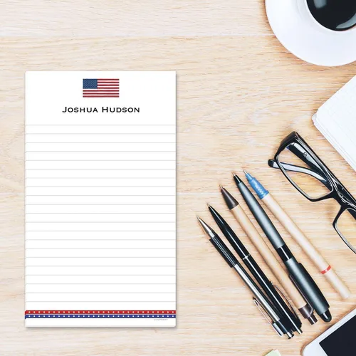 Vista 3 de Current Bloc de notas personalizados con la bandera estadounidense, bloc de notas de 50 hojas, bloc de notas, lista de compras, notas de tareas