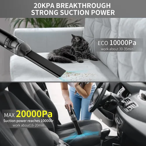 Vista 2 de Aspiradora de mano para automóvil, inalámbrica portátil de 20 KPA, potente succión con luz LED, inflador de aire 2 en 1, mini recargable de bajo