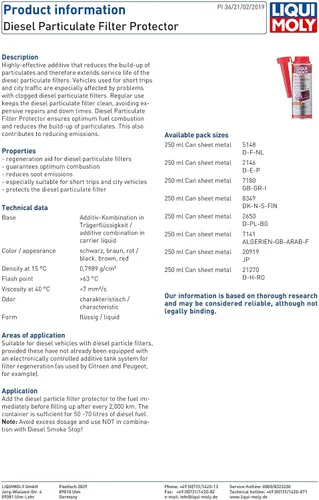 Vista 3 de LIQUI Moly Protector del Filtro de Partículas Diesel 250 ml Aditivo para diésel SKU: 7180