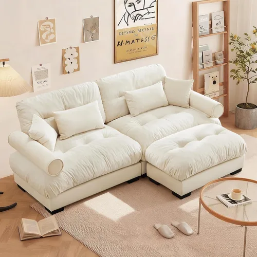 Vista 13 de SoarFlash Moderno sofá reclinable de terciopelo para sala de estar, sofá biplaza para apartamento, sofá de almacenamiento con marco de madera Azul
